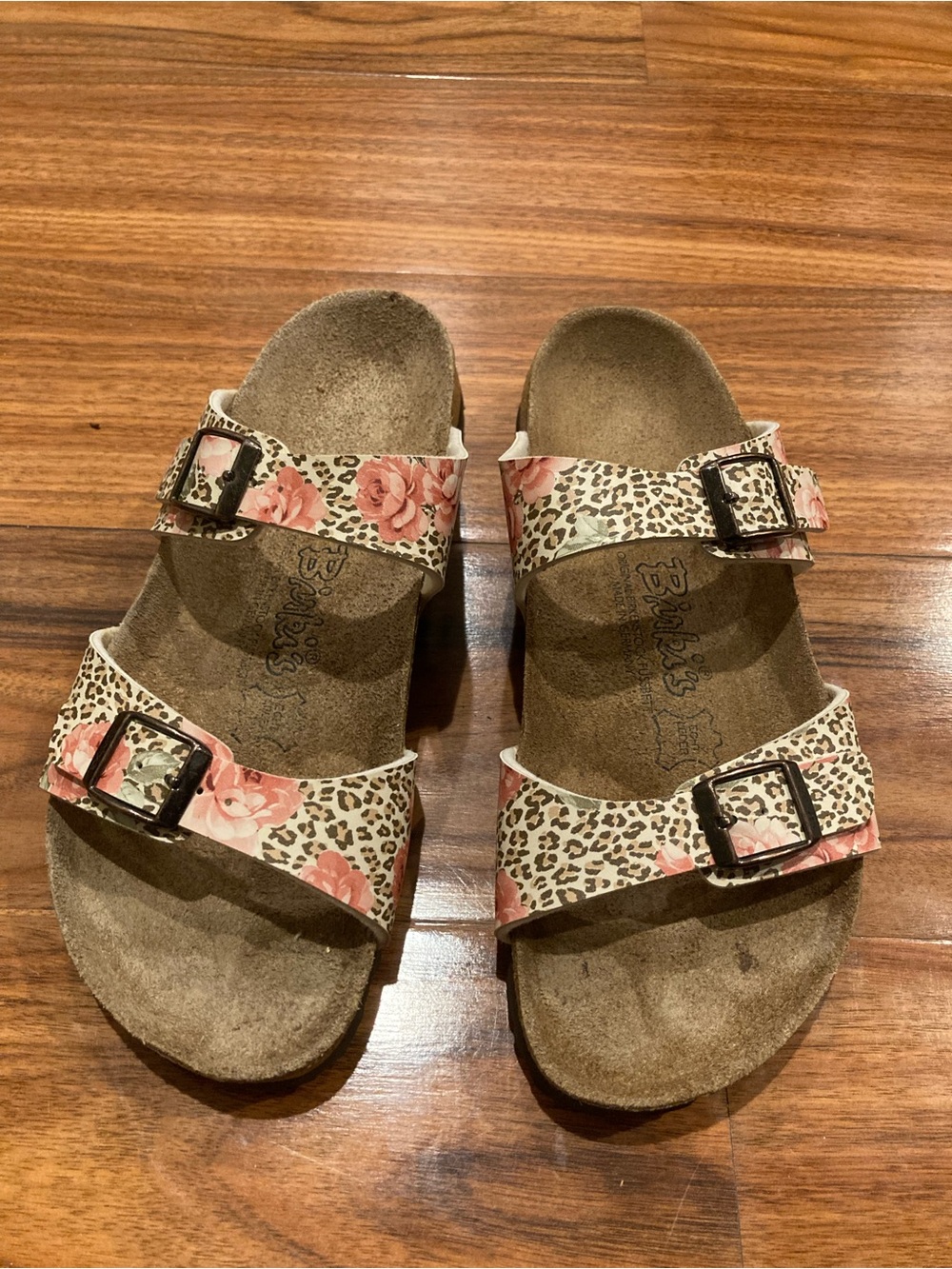 Birkis Birkenstock leopardPink Flowers German Hippy Summer Cork Sandal SZ  L7/M5